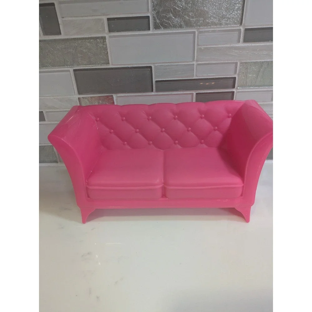 Barbie Pink Dollhouse Sofa Couch Furniture Accessory Tufted Back Plastic